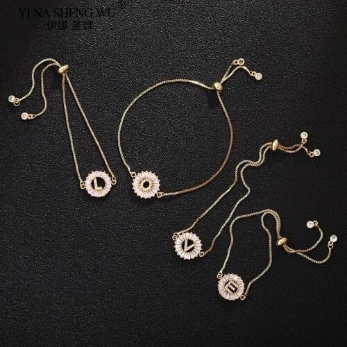 Hot Sale A-Z Initial Bracelets Adjustable Copper Pave Setting Cubic Zircon Letter Charm Chain For Women Lovers Best Jewelry Gift