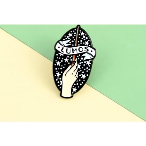 LUMOS Incantation Enamel Lapel Pins Wizard Fashion Magic Wand Brooches Badges Black Pins Wholesale Jewelry Gifts For Friends