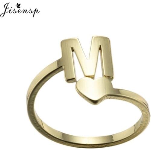 Cute 26 Letter Rings for Women Adjustable Stainless Steel Ring Tiny Heart Alphabet Initial Finger Rings Jewelry Accessories Anel