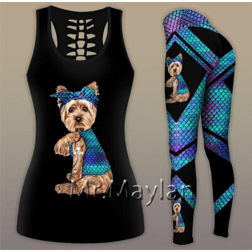 2020 New Hipster Hollow tanktop & Leggings for women 3D printing Funny Dog Fashion sexy vest Female casual clothes Drop ship