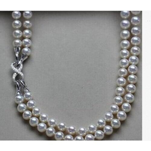 2 strands 9-10mm south sea round white pearl necklace 18"19">>>women jewerly
