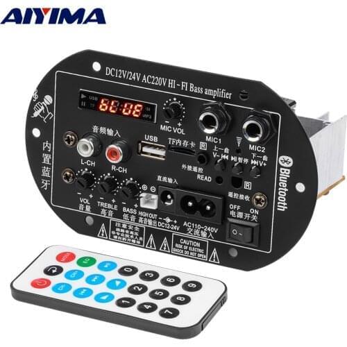 AIYIMA Bluetooth Subwoofer Amplifier Board 150W Dual Microphone Sound Amplifier 12V 24V 220V Mono Amplificador Support TF USB FM