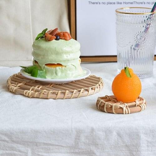 Rattan Woven Storage Tray Snacks Coffee Table Mat Photography Props Home Decor