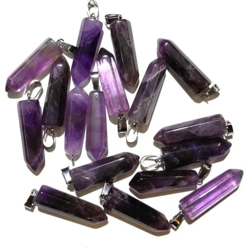 Natural Stone Column shape Fashion Amethysts Lucky Stone Pendantsr for Jewelry Making DIY bracelet necklace Accessories