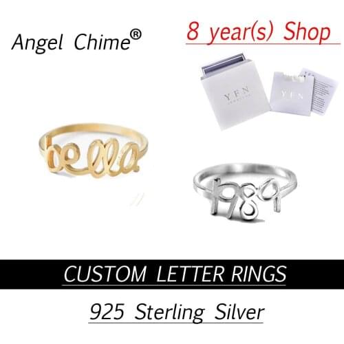 Custom Letter Rings Angle Chime Brand Personalized Number Name Ring Real 925 Sterling Silver