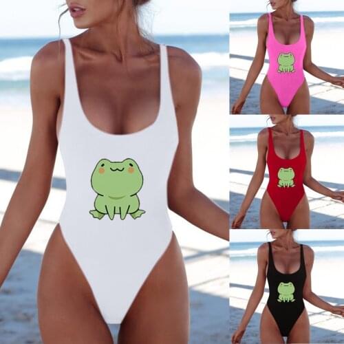 Simple solid color cartoon animal print one piece suspender vest womens swimsuit one piece beach style2021Dziewczyna w kostiuma