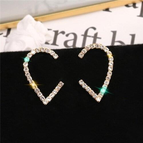 Simple Korean fashion Small Earrings Woman Heart Rhinestone Office Career Shining Ear nail Jewellery Charm Gift