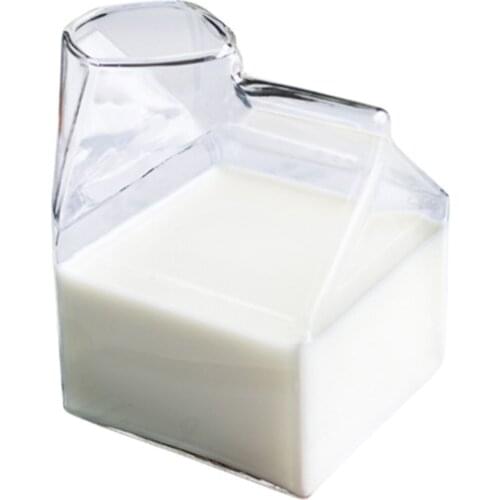 Factory direct 1 piece 300ML glass mug milk box cup Half Pint Milk Carton Style Creative Mini Creamer Jug Glass Milk Mug