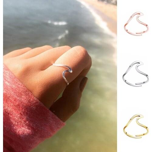 RE Resizable Wave Wedding Ring For Women Jewelry Accessories Engagement Ring Women Dress Party ring stainless steel J40