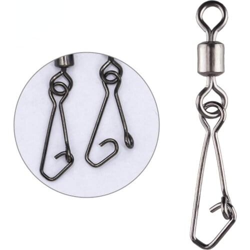 TIANNSII 50pcs Fishing Connector Swivels Interlock Pin Snap Rolling Soild Swivel 2/0#-14# Lure Fishing Hook Tools Accessories