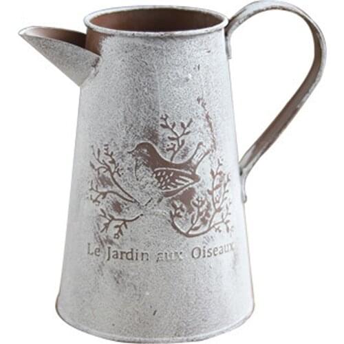 Iron Watering Can with Branch Bird Pattern, High Capacity Vintage Old Gardening Irrigation Tool