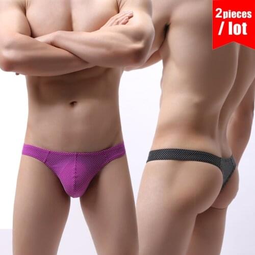 2pcs Sexy Underwear Mens G-Strings Thongs Personal Briefs Bikini G-string Thong Jocks Tanga Underwear Shorts Exotic T-back B703