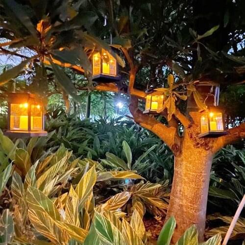 LED Solar Light Outdoors Waterproof Garden Decoration Round/Square Balcony Holiday Lighting Retro Flickering Hanging Lantern