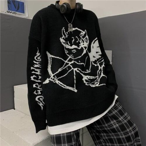 Womens Sweater Oversize Angel Pullovers Streetwear Hip Hop Long Sleeve Plus Size Loose Korean Fashion Top Coat Vintage Clothing