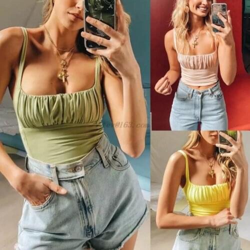 Candy Color Camis Streetwear Tube Women Summer Ruched Pleated Short Tank Tops 90s Cool Girls Sexy Slim Crop Top