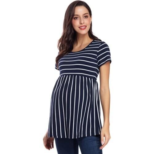 Dot Maternity Tunic Tops Tee Shirt Ruffles Polka Dot Casual A-line T-shirt Pregnancy Tee Loose Pregnant Mama Clothes Striped Top