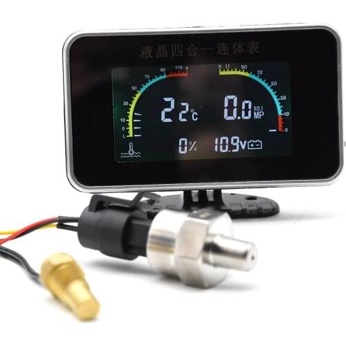 4 in 1 Universal LCD Car Digital ALARM Gauge Oil Pressure Voltmeter Water Temp Fuel Gauge With Temperature / Oil Pressure Sensor