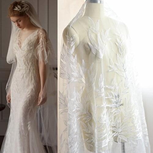 Bamboo leaf embroidery lace fabric fairy skirt mesh fabric wedding veil diy handmade clothing decoration material