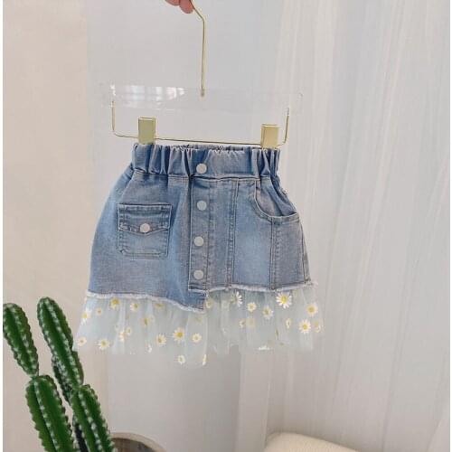 2 3 4 5 6 Y Toddler Girl Skirts Korean Fashion Flower Stitching Denim Skirt for Girl Elastic Waist Baby Kids Skirts 2020 Summer