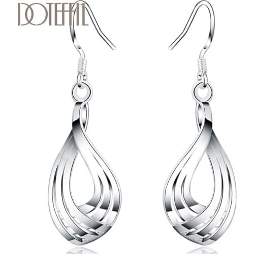 DOTEFFIL 925 Sterling Silver Third line Water Drops Earrings For Women Best Gift Wedding Engagement Party Jewelry
