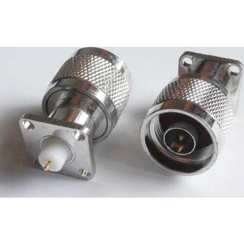 1 Pcs Connector N Male With 4 Hole Flange Panel Chassis Mount deck PTFE Solder 17.5 X 17.5 mm copper RF Coax Adapters