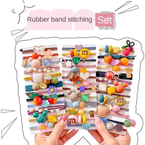 10PCS/Set Women Girls Candy Nylon Elastic Hair Bands M' Bean Rubber Band Headband Scrunchie Fashion Hair Accessories