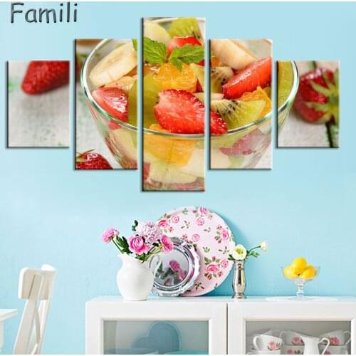 5pcs Fruit Restaurant Paintings, Food Wall Art, Chocolate Modern Picture, Minimalist Decoration Canvas Prints, Home Kitchen Deco
