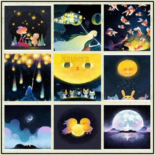 DIY 5D Diamond Painting Cartoon Animal Cat Duck Rabbit Girl Moon Star Picture Full Drill Diamond Embroidery Mosaic Home Decor