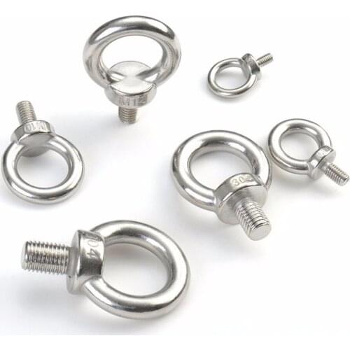 2pcs M8 M10 M12 M14 Eye Bolt Stainless Steel Marine Lifting Eye Bolt Ring Screw Loop Hole for Cable Rope Lifting
