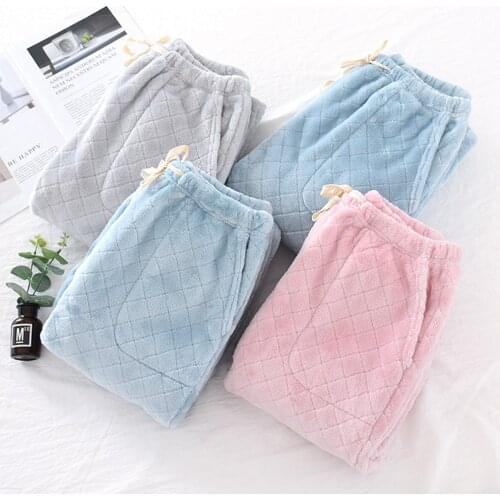 Winter Pants Thick Warm Pijamas Velvet Loose Home Pants Casual Soft Elastic Waist Trousers Women Men Sleep Bottoms Diamond Plaid