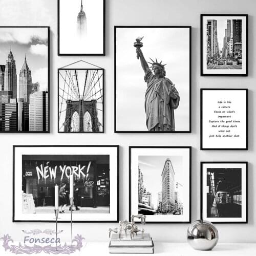 Black and White New York City Landscape Canvas Painting Building Statue of Liberty Poster Wall Art Pictures for Living Room