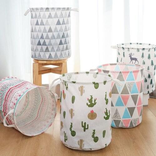 Decorative Large Folding Linen Fabric Storage Bin Basket Boxes Bucket Bag Home Organizer For Clothes Toys Organizing Shelves