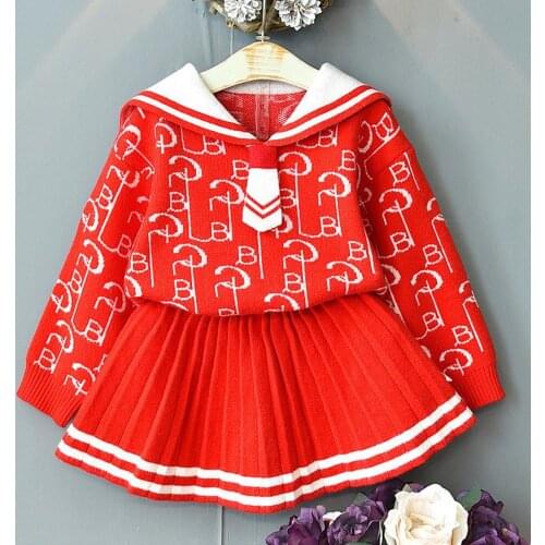 Kids Sweatshirt Autumn Winter Letter Print Sweater + Skirt 2pcs Children Clothing Christmas Girls Botique Outfits