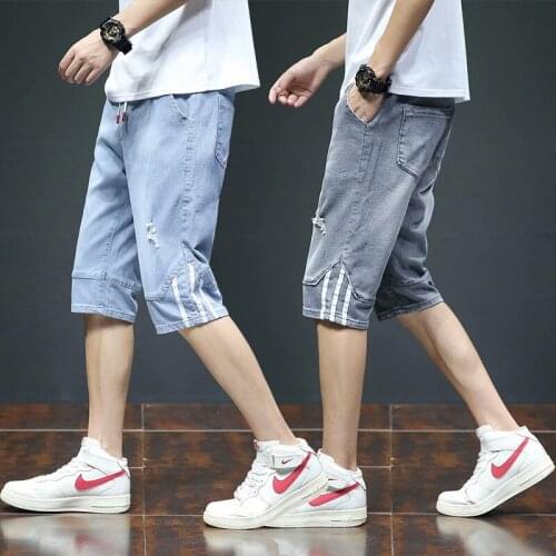Denim shorts mens 2021 summer thin loose casual pants trendy brand Korean style trendy stretch slim teenager short pants