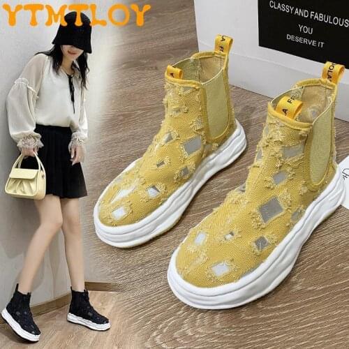 High-top Canvas Shoes Female 2021 Summer New Korean Fashion Hollow Breathable Dissolving Thick-soled Casual Sports Beggar Shoes