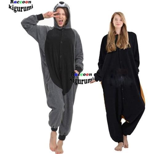 XXL 180-200CM Raccoon Kigurumi Onesies Adults Fleece Women Onsie Men Pajamas One-Piece Pijamas Animal Cosplay Costume Halloween