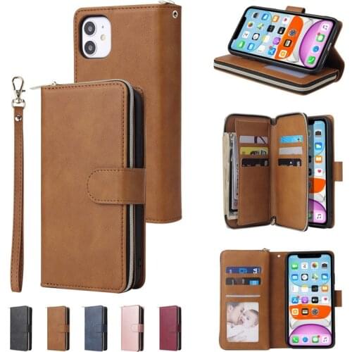Zipper Purse Leather Case Etui For iPhone 12 11 Pro XS Max XR X Wallet Multi Card Cover For iPhone SE 2020 8 7 6 6S Plus Coque