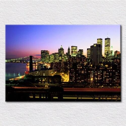 Beautiful city as Canvas print art painting of the romantic city night Under purple background for home supply free shipping