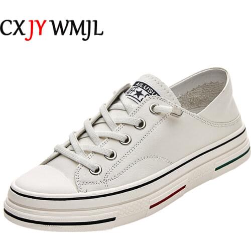 CXJYWMJL Genuine Leather Women Little White Shoes Summer Flat Sneakers Ladies Vulcanized Shoes 2 Kinds Of Wear Casual Sneakers
