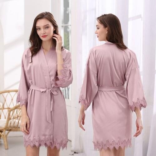 Owiter 2019 Matt Satin Lace Robe Bridesmaid Robes Women Wedding Bride Robes Bridal Robe Sleepwear Bathrobe White Robes Plus Size