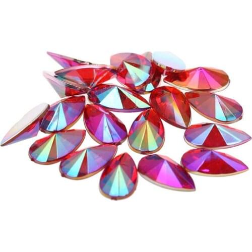MHS.SUN 100PCS Red AB Color Horse Eye Shape Acrylic Rhinestone Point Face Loose DIY Flatback Rhinestone Clothing Art Decoration