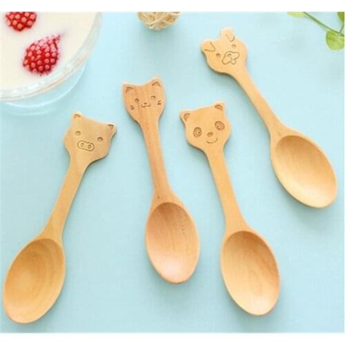 Mini cartoon spoon Brachypodium small wooden spoon Spoon pudding cute animals