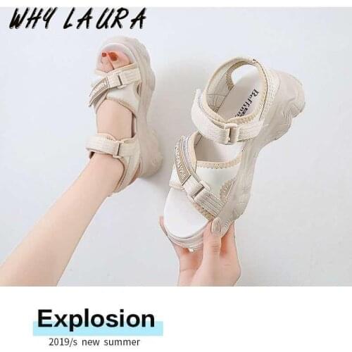 Fashion Velcro Sandals Womens Shoes Leisure Outdoor Women Summer Place Toes Platform Beach Shoes Womens Shoes Sports Sandals