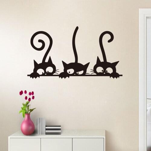 Three Black Cats Wall Stickers Cute Wall Decal Removable DIY Animals Funny Sofa Background Kids Room Living Room Home Decoration