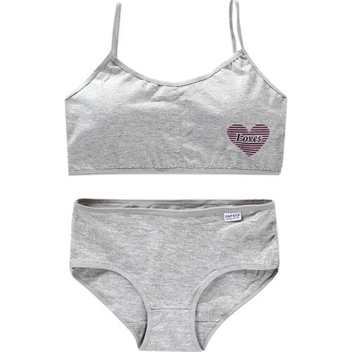 Girls Lingerie Underwear Sets Students Bra Vest Brassiere Panties TeenagersKids Young Girls Print Training Bras