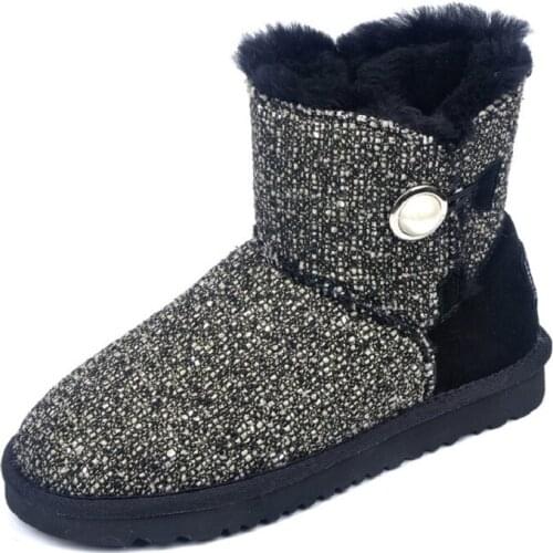 5688 Factory Direct New Fashion Low-cut Short Sheep Fur Shoes Women One Warm Pearl Buckle Cotton Snow Boots