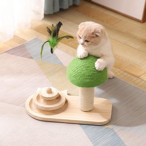 New Sisal Ball Solid Wood Turntable Cat Toys Cat Scratching Board Claw Grinder Wear-resistant Scratcher Cat Furniture Supplies