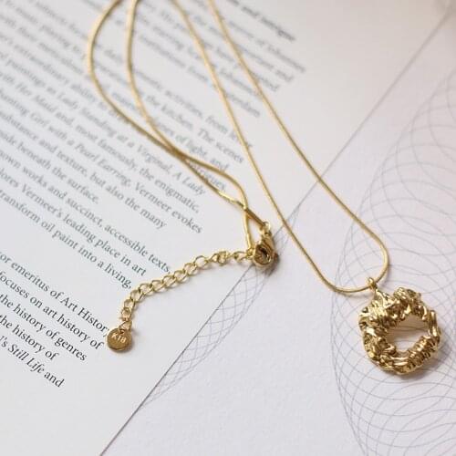 Batch wholesale irregular niche retro fold dead stone necklace Titanium steel plated with 18K gold to preserve color