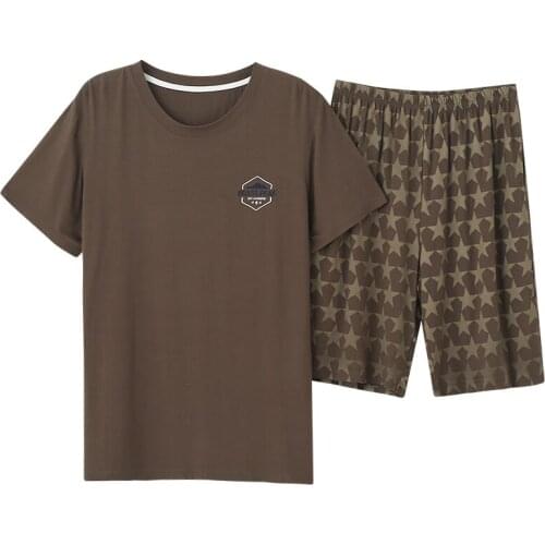 Leisure Summer Men 100% Modal Pajamas Short Sleeve Male Pajama Set Men Sleepwear Suit Casual Bottom Homewear Clothing Nightwear