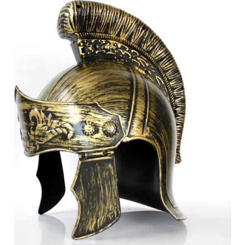 Plastic Cosplay Masquerade Roman Hat Spartan Helmet Roman Warrior Gold Helmet for Adult